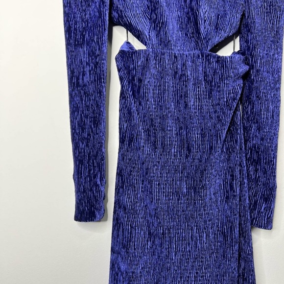 PatBO Textured Velvet Cutout Gown In Deep Purple Long Sleeve Gothic Size 0 - Picture 8 of 14